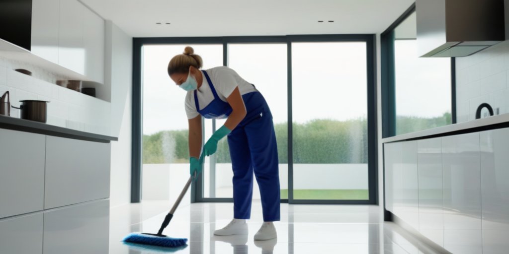 Cleaning professional mopping kitchen